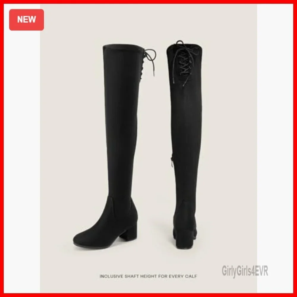 Women's Over The Knee Boots Chunky Heel Stretch Faux Suede Fall Winter